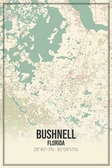 Retro US city map of Bushnell, Florida. Vintage street map.