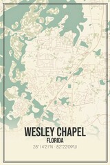 Retro US city map of Wesley Chapel, Florida. Vintage street map.