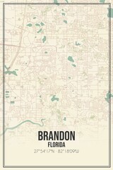 Retro US city map of Brandon, Florida. Vintage street map.