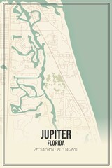 Retro US city map of Jupiter, Florida. Vintage street map.