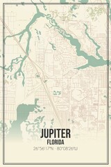 Retro US city map of Jupiter, Florida. Vintage street map.