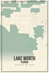 Retro US city map of Lake Worth, Florida. Vintage street map.
