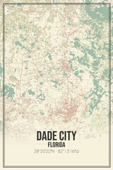 Retro US city map of Dade City, Florida. Vintage street map.