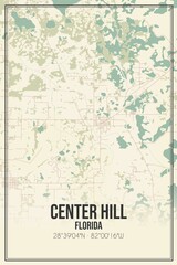Retro US city map of Center Hill, Florida. Vintage street map.
