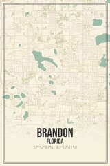 Retro US city map of Brandon, Florida. Vintage street map.