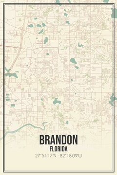 Retro US city map of Brandon, Florida. Vintage street map.