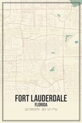 Retro US city map of Fort Lauderdale, Florida. Vintage street map.