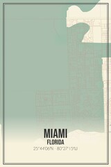 Retro US city map of Miami, Florida. Vintage street map.