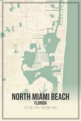 Retro US city map of North Miami Beach, Florida. Vintage street map.