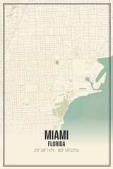 Retro US city map of Miami, Florida. Vintage street map.