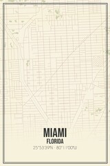 Retro US city map of Miami, Florida. Vintage street map.