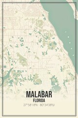 Retro US city map of Malabar, Florida. Vintage street map.