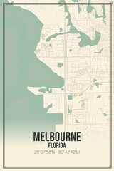 Retro US city map of Melbourne, Florida. Vintage street map.