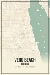 Retro US city map of Vero Beach, Florida. Vintage street map.