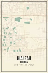 Retro US city map of Hialeah, Florida. Vintage street map.