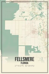 Retro US city map of Fellsmere, Florida. Vintage street map.