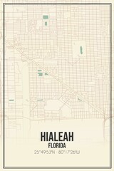 Retro US city map of Hialeah, Florida. Vintage street map.