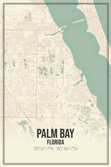 Retro US city map of Palm Bay, Florida. Vintage street map.