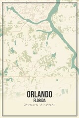 Retro US city map of Orlando, Florida. Vintage street map.