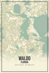 Retro US city map of Waldo, Florida. Vintage street map.