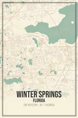 Retro US city map of Winter Springs, Florida. Vintage street map.