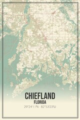 Retro US city map of Chiefland, Florida. Vintage street map.