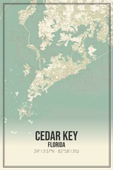 Retro US city map of Cedar Key, Florida. Vintage street map.