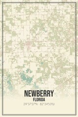 Retro US city map of Newberry, Florida. Vintage street map.