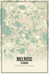 Retro US city map of Melrose, Florida. Vintage street map.