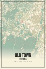 Retro US city map of Old Town, Florida. Vintage street map.