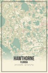 Retro US city map of Hawthorne, Florida. Vintage street map.
