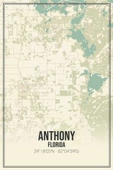 Retro US city map of Anthony, Florida. Vintage street map.