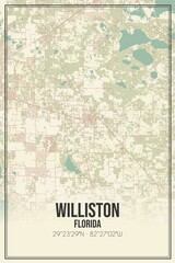 Retro US city map of Williston, Florida. Vintage street map.