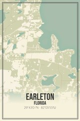 Retro US city map of Earleton, Florida. Vintage street map.