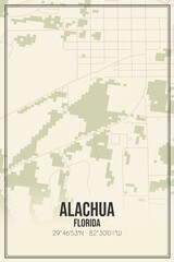 Retro US city map of Alachua, Florida. Vintage street map.