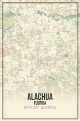 Retro US city map of Alachua, Florida. Vintage street map.