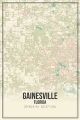 Retro US city map of Gainesville, Florida. Vintage street map.