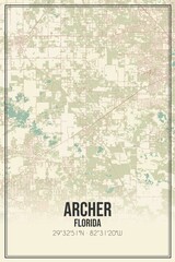 Retro US city map of Archer, Florida. Vintage street map.