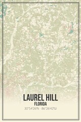 Retro US city map of Laurel Hill, Florida. Vintage street map.