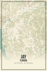 Retro US city map of Jay, Florida. Vintage street map.