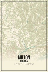 Retro US city map of Milton, Florida. Vintage street map.