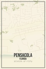 Retro US city map of Pensacola, Florida. Vintage street map.
