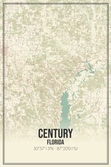 Retro US city map of Century, Florida. Vintage street map.