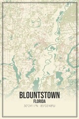 Retro US city map of Blountstown, Florida. Vintage street map.