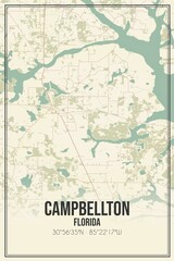 Retro US city map of Campbellton, Florida. Vintage street map.
