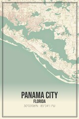 Retro US city map of Panama City, Florida. Vintage street map.