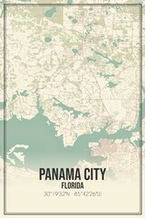Retro US city map of Panama City, Florida. Vintage street map.