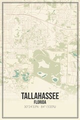 Retro US city map of Tallahassee, Florida. Vintage street map.
