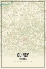 Retro US city map of Quincy, Florida. Vintage street map.