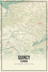 Retro US city map of Quincy, Florida. Vintage street map.